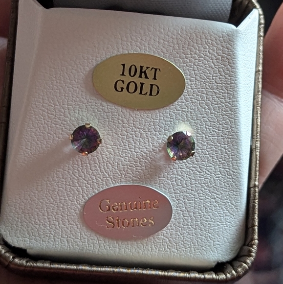 10k gold Mystic quartz earrings with appraisal - Picture 3 of 7